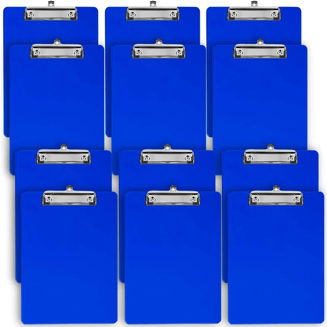 Main image of Blue Plastic Clipboard with Low Profile Clip (Pack of 12) - Letter Size Clip Board Blue with Flat Clip, A4 Size Acrylic Clipboard for Boys and Girls | Cute Aesthetic College & Back to School Supplies