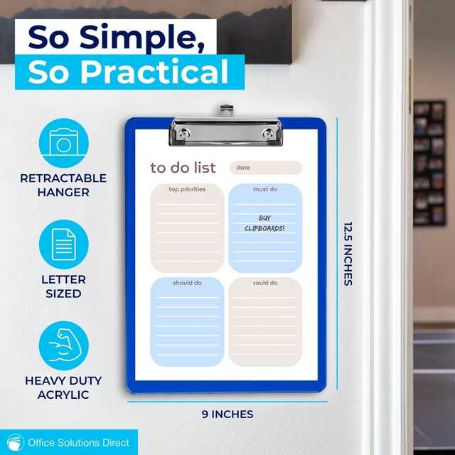 Alt view image 2 of 7 - Blue Plastic Clipboard with Low Profile Clip (Pack of 12) - Letter Size Clip Board Blue with Flat Clip, A4 Size Acrylic Clipboard for Boys and Girls | Cute Aesthetic College & Back to School Supplies