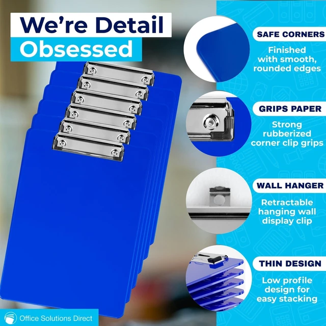 Alt view image 4 of 7 - Blue Plastic Clipboard with Low Profile Clip (Pack of 12) - Letter Size Clip Board Blue with Flat Clip, A4 Size Acrylic Clipboard for Boys and Girls | Cute Aesthetic College & Back to School Supplies
