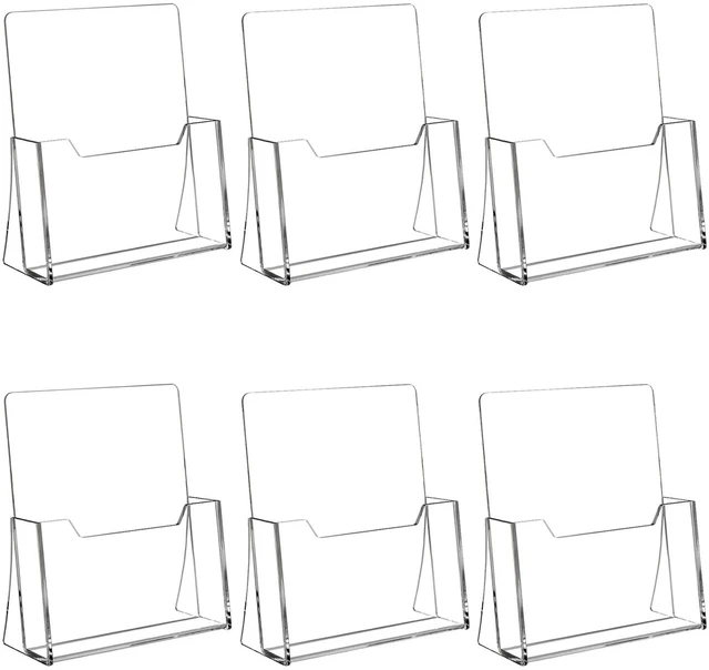 Main image of Acrylic Brochure Holder 8.5 x 11 inch 6 Pack, Flyer Holders Display Stand Clear Plastic Displaying Literature, Magazine, Pamphlet, Booklet, Journals, Display Stand, Desk Holder, Countertop Organizer