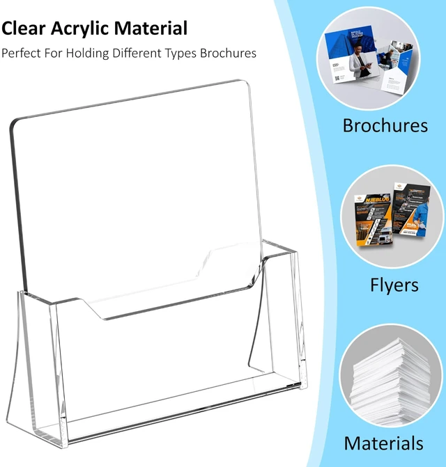 Alt view image 4 of 7 - Acrylic Brochure Holder 8.5 x 11 inch 6 Pack, Flyer Holders Display Stand Clear Plastic Displaying Literature, Magazine, Pamphlet, Booklet, Journals, Display Stand, Desk Holder, Countertop Organizer