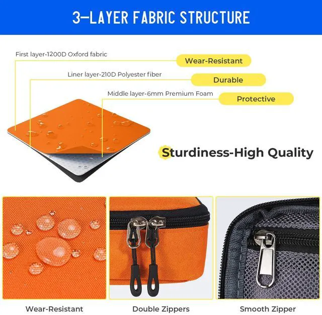 Alt view image 5 of 6 - Large Capacity Pencil Case with Hidden Pocket, 1200D Oxford Fabric Zipper Pencil Pouch with Handle, Multi-Pocket Stationery Organizer for Office, College, Travel and Daily Carry, Orange