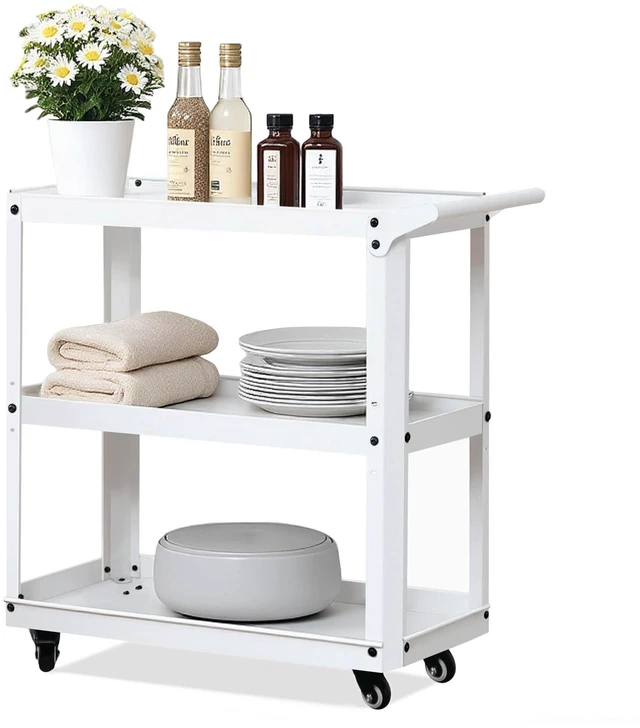 Main image of 3 Tier Metal Utility Rolling Cart with Wheels, White Heavy Duty Storage Organizer, 330Lbs Capacity, Multi-Purpose, For Kitchen, Bathroom, Office, Bedroom