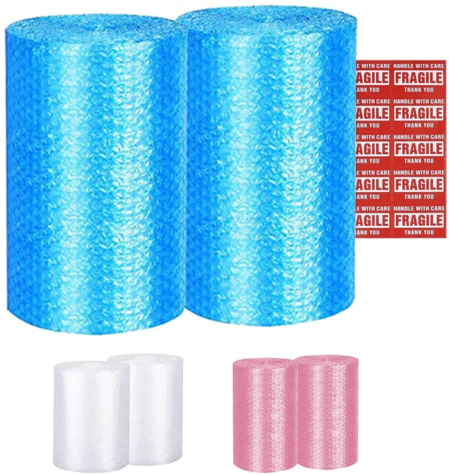 Main image of Blue Bubble Cushioning Rolls 72 FT, 12 inch width Perforated every 12" Small air bubble cushioning protects fragile items for packing, shipping, moving, storage, and includes 20 Fragile stickers