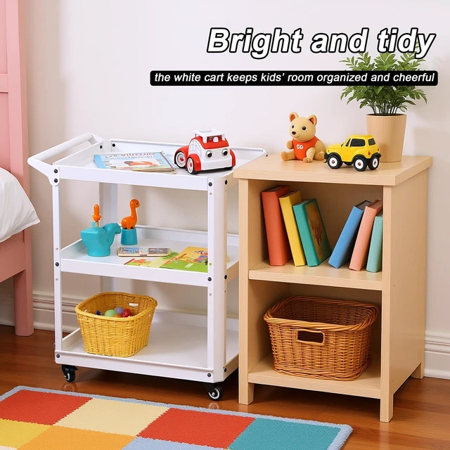 Alt view image 5 of 7 - 3 Tier Metal Utility Rolling Cart with Wheels, White Heavy Duty Storage Organizer, 330Lbs Capacity, Multi-Purpose, For Kitchen, Bathroom, Office, Bedroom