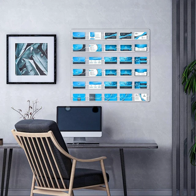Alt view image 6 of 6 - Acrylic Business Card Holder Wall Mount Office, 30 Pockets Clear Sticker Display Rack, Multiple Card Holder, Acrylic Organizing Display Stand, Pre Drilled for Easy Install, Reception