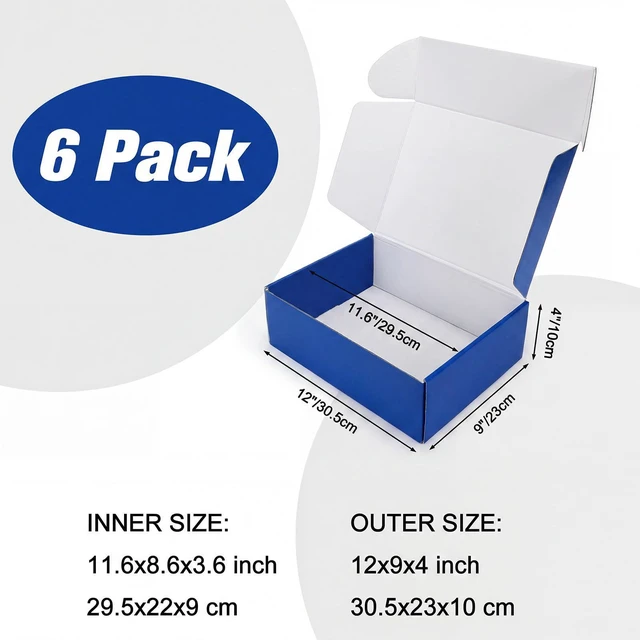 Alt view image 3 of 5 - 12x9x4 in Cardboard Shipping Boxes Set of 6, Gift Box Royal Blue Bright Color, Glossy Cardboard, Easy Fold, Shape Well, Self locking, Gift Wrap, Theme Packaging, Small Business Branding