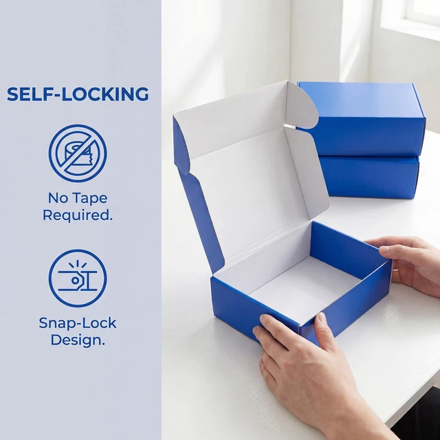 Alt view image 4 of 5 - 12x9x4 in Cardboard Shipping Boxes Set of 6, Gift Box Royal Blue Bright Color, Glossy Cardboard, Easy Fold, Shape Well, Self locking, Gift Wrap, Theme Packaging, Small Business Branding