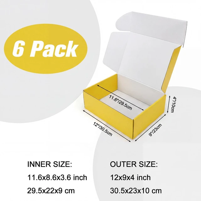 Alt view image 3 of 5 - 12x9x4 in Cardboard Shipping Boxes Set of 6, Gift Box Lemon Yellow Bright Color, Glossy Cardboard, Easy Fold, Shape Well, Self locking, Gift Wrap, Theme Packaging, Small Business Branding