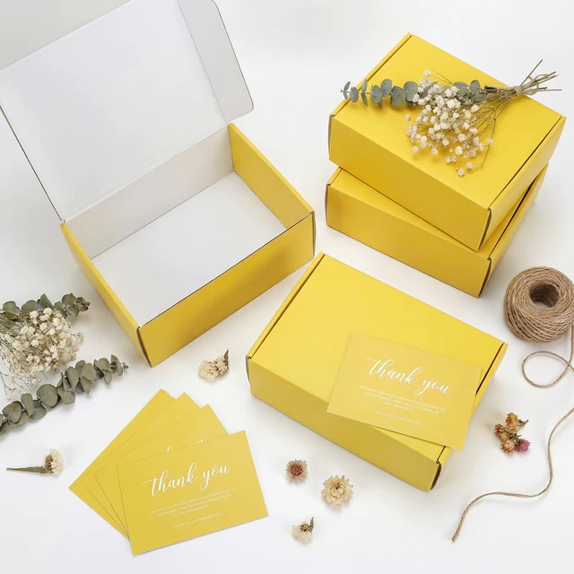 Alt view image 2 of 5 - 12x9x4 in Cardboard Shipping Boxes Set of 6, Gift Box Lemon Yellow Bright Color, Glossy Cardboard, Easy Fold, Shape Well, Self locking, Gift Wrap, Theme Packaging, Small Business Branding