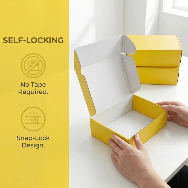 Alt view image 4 of 5 - 12x9x4 in Cardboard Shipping Boxes Set of 6, Gift Box Lemon Yellow Bright Color, Glossy Cardboard, Easy Fold, Shape Well, Self locking, Gift Wrap, Theme Packaging, Small Business Branding