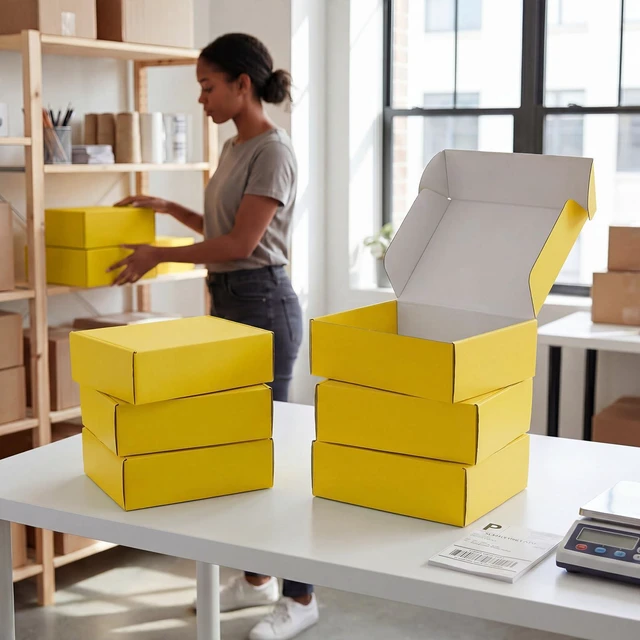 Alt view image 5 of 5 - 12x9x4 in Cardboard Shipping Boxes Set of 6, Gift Box Lemon Yellow Bright Color, Glossy Cardboard, Easy Fold, Shape Well, Self locking, Gift Wrap, Theme Packaging, Small Business Branding