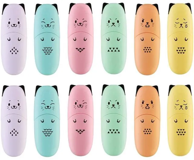 Main image of 2 Packs Cute Animal Design Mini Highlighter Pen Assorted Colors Chisel Tip Gift Pastel Color Highlighter Marker