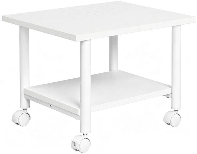 Main image of Printer Stand, 2-Tier Industrial Under Desk Printer Cart with Shelf, Mobile Heavy Duty Storage Rack on Wheels for Home, Office, White WW02PS01G1