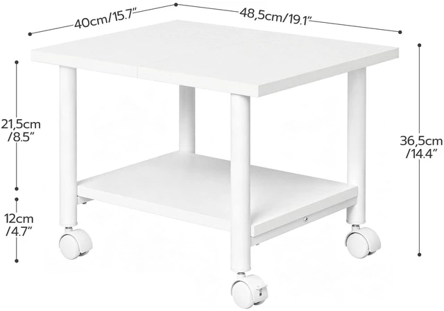 Alt view image 2 of 7 - Printer Stand, 2-Tier Industrial Under Desk Printer Cart with Shelf, Mobile Heavy Duty Storage Rack on Wheels for Home, Office, White WW02PS01G1