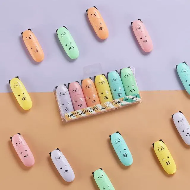 Alt view image 6 of 7 - 2 Packs Cute Animal Design Mini Highlighter Pen Assorted Colors Chisel Tip Gift Pastel Color Highlighter Marker