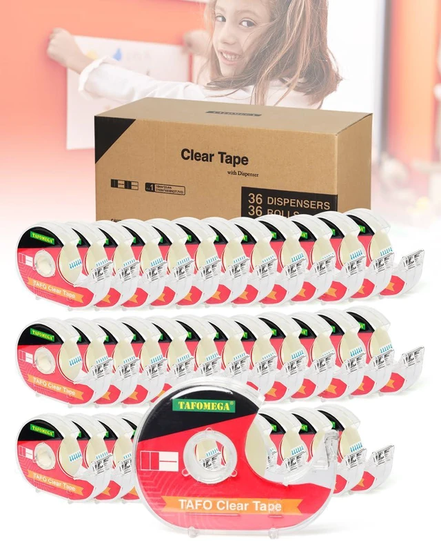 Main image of Clear Tape with Dispenser, 0.7" x 1000", 36 Pack, for Office & School Smooth cutting dispenser, crystal clear for wrapping and repairing, strong adhesion for projects, lightweight