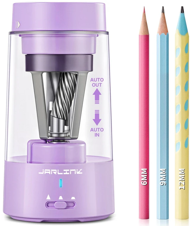 Main image of Fully Automatic Rechargeable Electric Pencil Sharpener 3 Adjustable Sharpness Modes, Compatible with 6-12mm Pencils, Hands-Free Operation for Home, Office and Classroom, Purple
