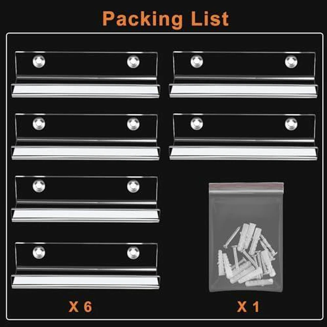 Alt view image 6 of 6 - 18 Pack Clear Vinyl Record Shelf Wall Mount Acrylic Album Display Holder Storage Hanger CD Floating Shelf for Home Office, 4 Inch