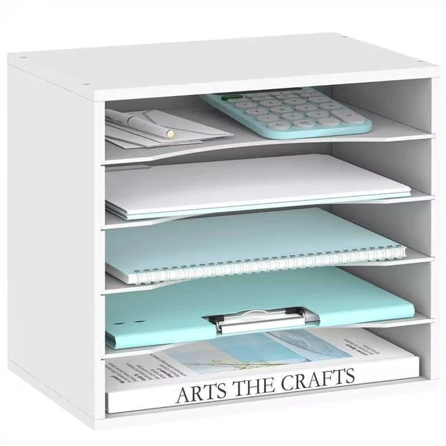 Main image of 5 Tier Wood Desk Organizer, Mail Sorter and Paper Organizer for Desk, White Wooden Desktop Organizer for Sorting Papers, Letters and Mails, Literature Organizer for Home Office, Classroom Organization