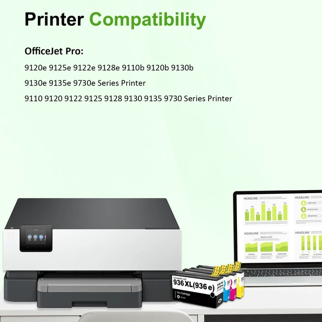 Alt view image 2 of 7 - 936XL 936 936e Ink Cartridges Combo Pack for HP Printers 9125e 9730e 9120e Replacement for HP 936e 936XL 936 Black and Color Combo Pack for OfficeJet Pro 9130 9135e 9122e 9128e 9110b 9120b Printer