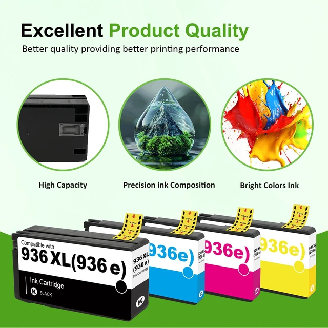 Alt view image 6 of 7 - 936XL 936 936e Ink Cartridges Combo Pack for HP Printers 9125e 9730e 9120e Replacement for HP 936e 936XL 936 Black and Color Combo Pack for OfficeJet Pro 9130 9135e 9122e 9128e 9110b 9120b Printer