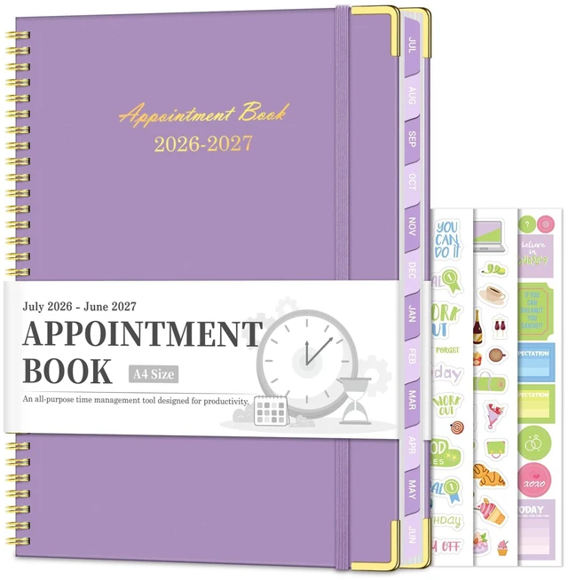 Main image of Appointment Book 2026-2027, 30-Minute Interval Hourly Planner, 8.5"×11" July 2026 - June 2027, Weekly & Monthly Appointment Planner, Daily Academic Planner for Office School, Purple