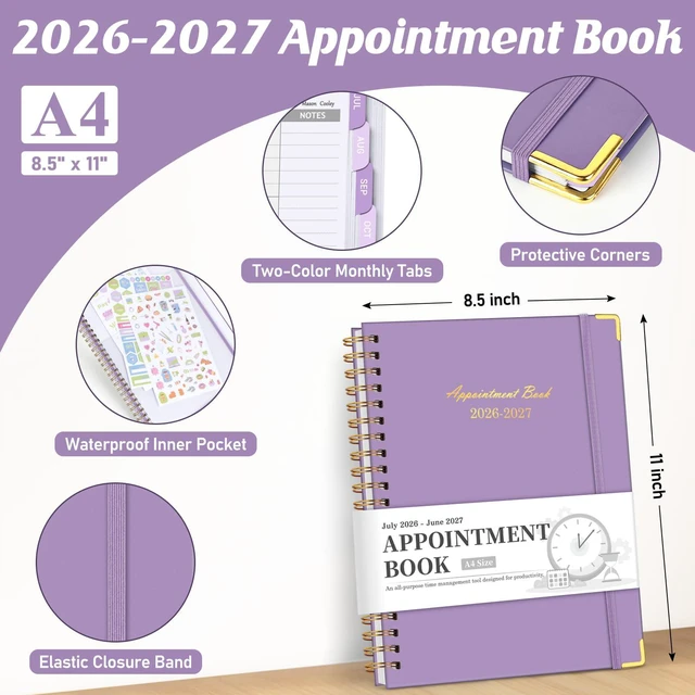 Alt view image 2 of 6 - Appointment Book 2026-2027, 30-Minute Interval Hourly Planner, 8.5"×11" July 2026 - June 2027, Weekly & Monthly Appointment Planner, Daily Academic Planner for Office School, Purple