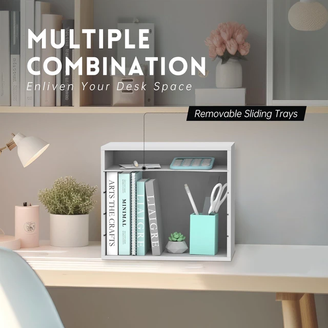 Alt view image 4 of 6 - 5 Tier Wood Desk Organizer, Mail Sorter and Paper Organizer for Desk, White Wooden Desktop Organizer for Sorting Papers, Letters and Mails, Literature Organizer for Home Office, Classroom Organization