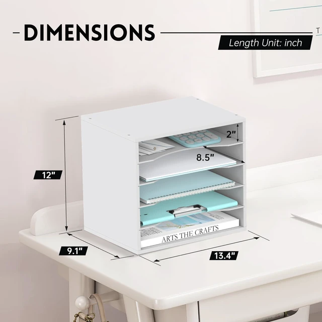 Alt view image 3 of 6 - 5 Tier Wood Desk Organizer, Mail Sorter and Paper Organizer for Desk, White Wooden Desktop Organizer for Sorting Papers, Letters and Mails, Literature Organizer for Home Office, Classroom Organization