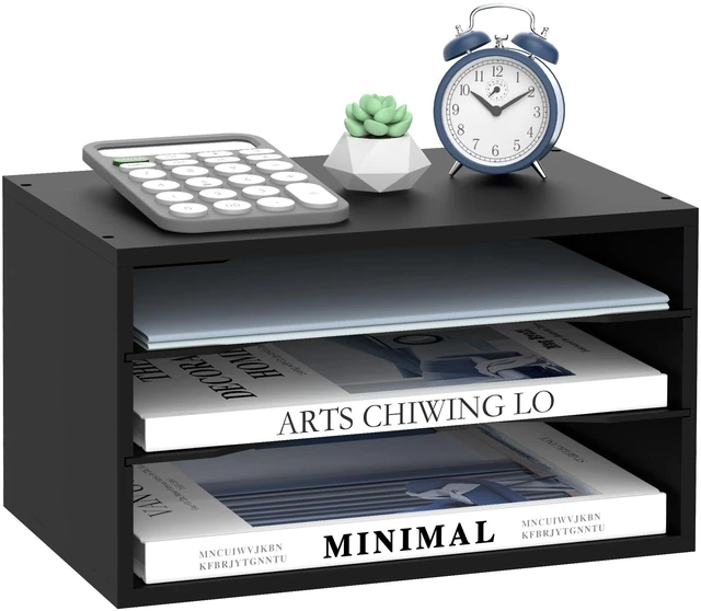 Main image of 3 Tier Wood Desk Organizer, Mail Sorter and Paper Organizer for Desk, Black Wooden Desktop Organizer for Sorting Papers, Letters and Mails, Literature Organizer for Home Office, Classroom Organization