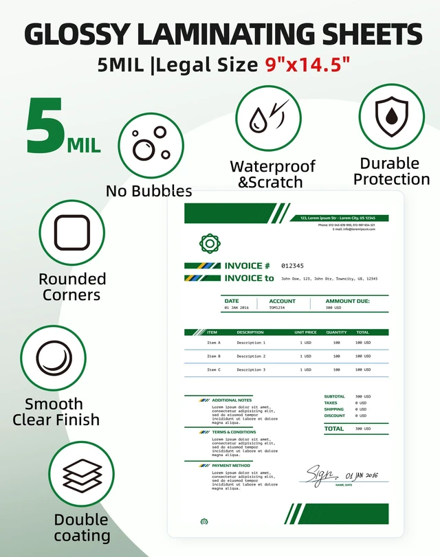 Alt view image 2 of 7 - 100Pack Legal Size Laminating Sheets 5Mil -8.5"x14" (9x14.5) Laminating Pouches No Bubble Thermal Laminating Sheets for Documents, Menus, Certificates & School/Office Use