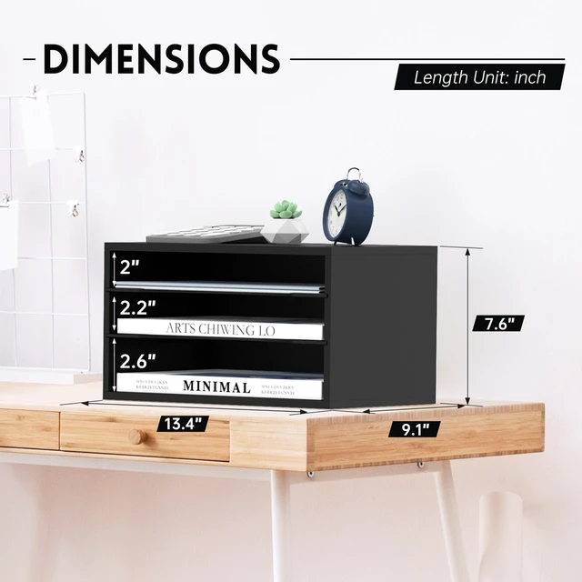 Alt view image 3 of 6 - 3 Tier Wood Desk Organizer, Mail Sorter and Paper Organizer for Desk, Black Wooden Desktop Organizer for Sorting Papers, Letters and Mails, Literature Organizer for Home Office, Classroom Organization