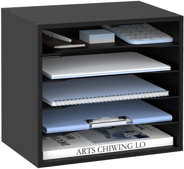 Main image of 5 Tier Wood Desk Organizer, Mail Sorter and Paper Organizer for Desk, Black Wooden Desktop Organizer for Sorting Papers, Letters and Mails, Literature Organizer for Home Office, Classroom Organization