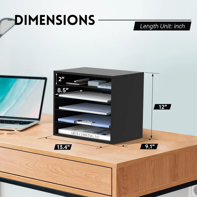 Alt view image 3 of 6 - 5 Tier Wood Desk Organizer, Mail Sorter and Paper Organizer for Desk, Black Wooden Desktop Organizer for Sorting Papers, Letters and Mails, Literature Organizer for Home Office, Classroom Organization