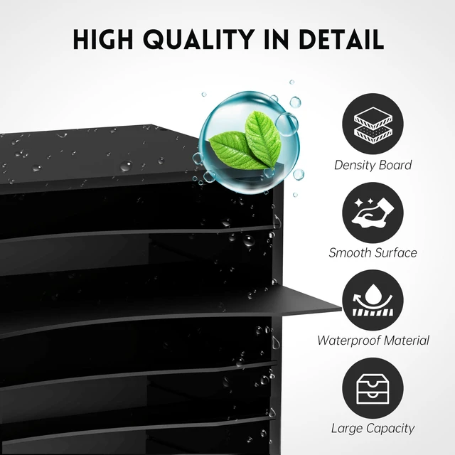 Alt view image 5 of 6 - 5 Tier Wood Desk Organizer, Mail Sorter and Paper Organizer for Desk, Black Wooden Desktop Organizer for Sorting Papers, Letters and Mails, Literature Organizer for Home Office, Classroom Organization