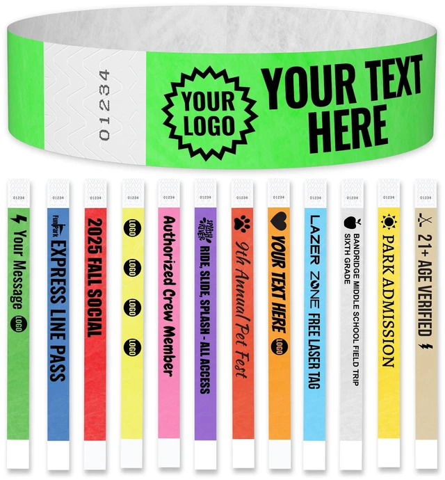 Main image of Custom Tyvek Wristbands for Events | USA Made | Select Quantity Personalize w/ Clipart Text & Logos - Waterproof Tyvek Wristband ID Bracelets for Events, Hospitals, Security, VIP Admission