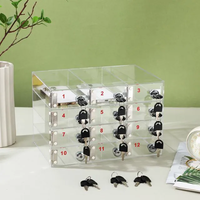 Alt view image 2 of 7 - Cell Phone Locker Box for Classroom, Back to School, Clear, 12 Slots Clear Acrylic Cell Phone Storage Cabinet Bin with Door Locks for Classroom School Students Office Factory Employees