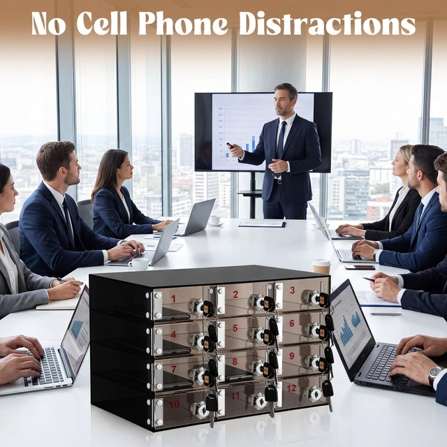 Alt view image 5 of 7 - Cell Phone Locker Box for Classroom, Back to School, Black, 12 Slots Clear Acrylic Cell Phone Storage Cabinet Bin with Door Locks for Classroom School Students Office Factory Employees