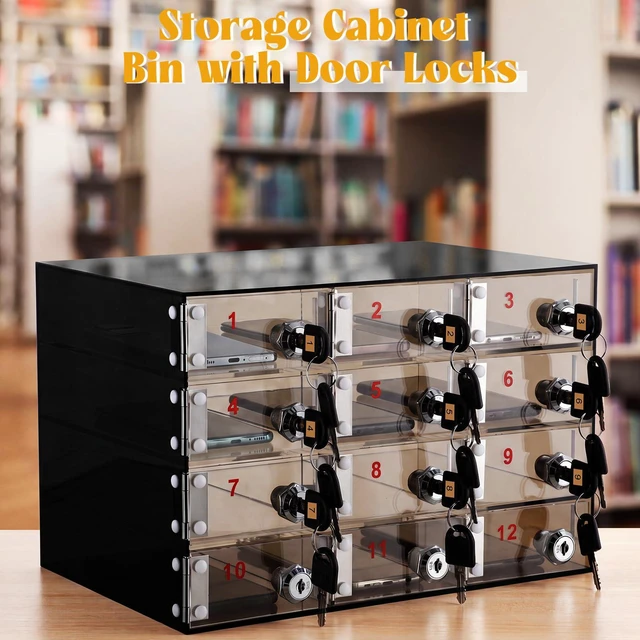 Alt view image 7 of 7 - Cell Phone Locker Box for Classroom, Back to School, Black, 12 Slots Clear Acrylic Cell Phone Storage Cabinet Bin with Door Locks for Classroom School Students Office Factory Employees