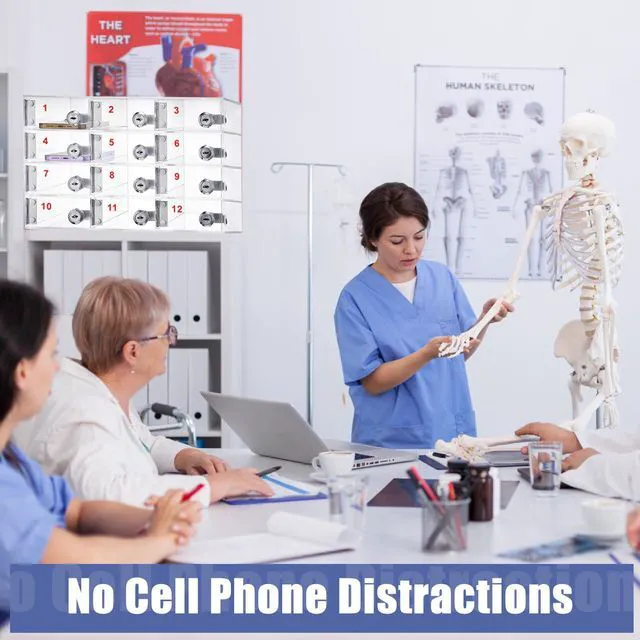 Alt view image 6 of 7 - Cell Phone Locker Box for Classroom, Back to School, Clear, 12 Slots Clear Acrylic Cell Phone Storage Cabinet Bin with Door Locks for Classroom School Students Office Factory Employees