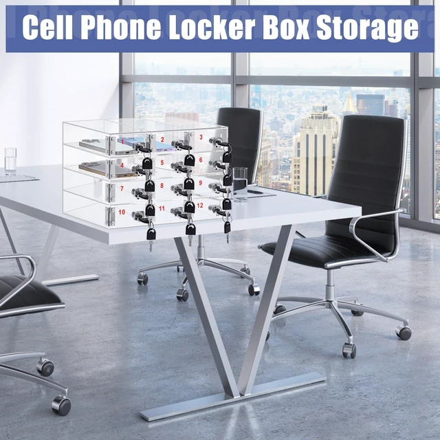 Alt view image 5 of 7 - Cell Phone Locker Box for Classroom, Back to School, Clear, 12 Slots Clear Acrylic Cell Phone Storage Cabinet Bin with Door Locks for Classroom School Students Office Factory Employees