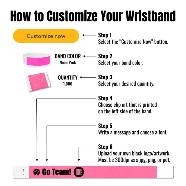 Alt view image 3 of 7 - Custom Tyvek Wristbands for Events | USA Made | Select Quantity Personalize w/ Clipart Text & Logos - Waterproof Tyvek Wristband ID Bracelets for Events, Hospitals, Security, VIP Admission