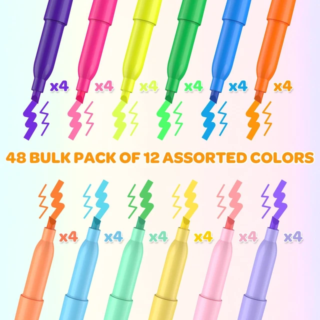 Alt view image 2 of 7 - 48 Count Highlighters Bulk - 12 Assorted Fashion Colors, Chisel Tip, No Bleed & Quick Dry, Ideal for Note Taking, Studying, School, Office, Student & Teacher Supplies