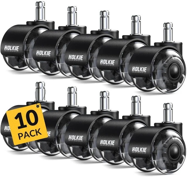 Main image of Office Chair Wheels Set of 10 Replacement 2 Inch Dual Casters - Universal Fit 11mm Rubber Smooth Quiet Rolling Casters - for Hardwood Floors Carpet Computer Black