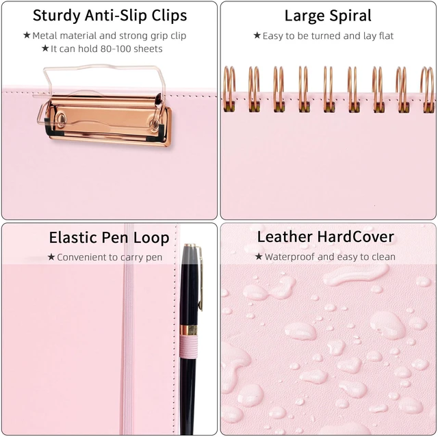 Alt view image 4 of 6 - Leather Clipboard Folio with Notepad for Letter Size, Spiral Clipboard Folder with Storage Zipper Pouch, 5 Folders with 10 Pockets, 39 Divider Label Stickers, Pen Loop Series (Pink)