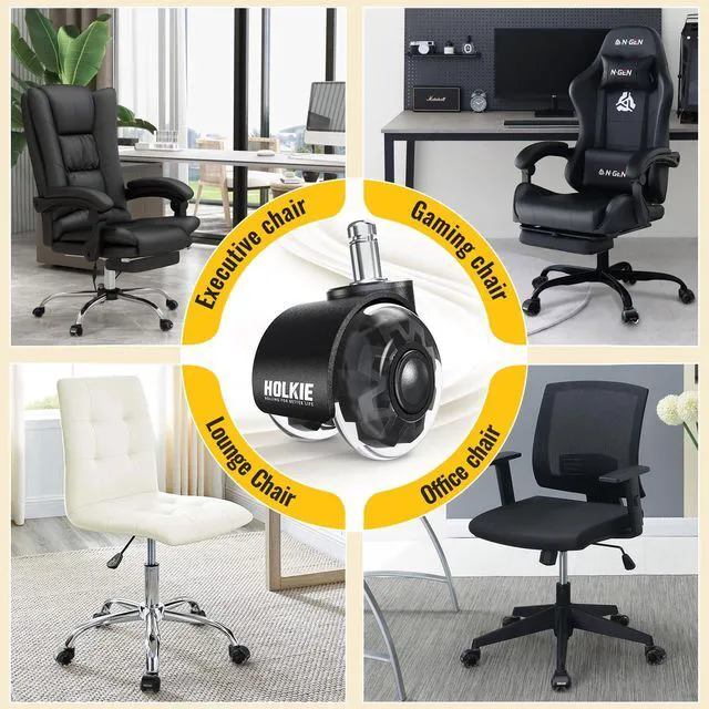 Alt view image 7 of 7 - Office Chair Wheels Set of 10 Replacement 2 Inch Dual Casters - Universal Fit 11mm Rubber Smooth Quiet Rolling Casters - for Hardwood Floors Carpet Computer Black
