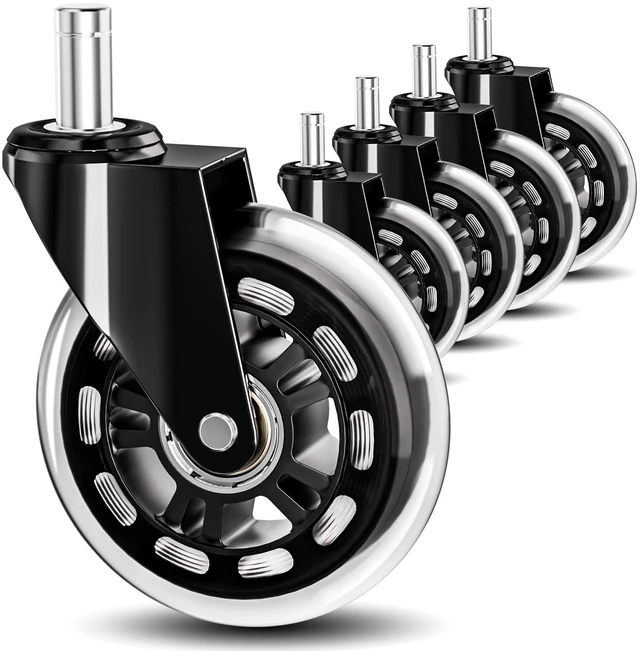 Main image of 10mm 1KEA Office Chair Wheels Casters Replacement 3 Inch Roller Blade Style Stem:10mmx22mm, Heavy Duty Quiet No Scratch Rubber Gaming Desk Chair Wheels, Set of 5 (Fit for 1kea Chair Only)