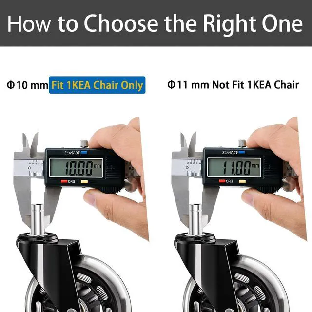 Alt view image 2 of 7 - 10mm 1KEA Office Chair Wheels Casters Replacement 3 Inch Roller Blade Style Stem:10mmx22mm, Heavy Duty Quiet No Scratch Rubber Gaming Desk Chair Wheels, Set of 5 (Fit for 1kea Chair Only)