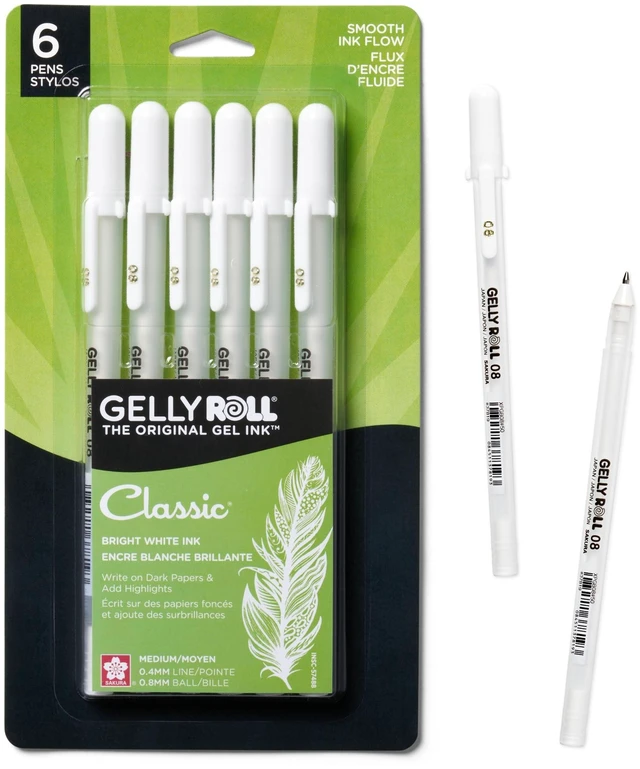 Main image of 57488 Gelly Roll Classic 08, White Medium Gel Pens, 6 Piece Set
